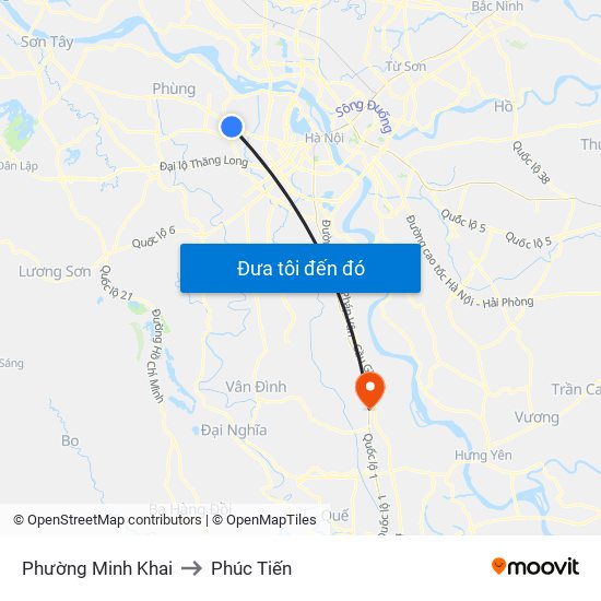 Phường Minh Khai to Phúc Tiến map