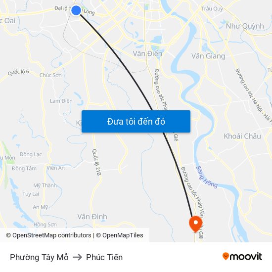 Phường Tây Mỗ to Phúc Tiến map