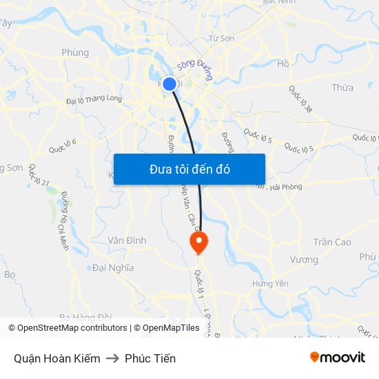 Quận Hoàn Kiếm to Phúc Tiến map