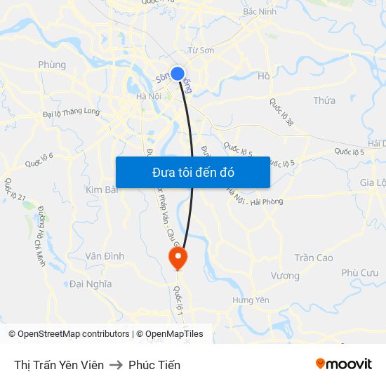 Thị Trấn Yên Viên to Phúc Tiến map