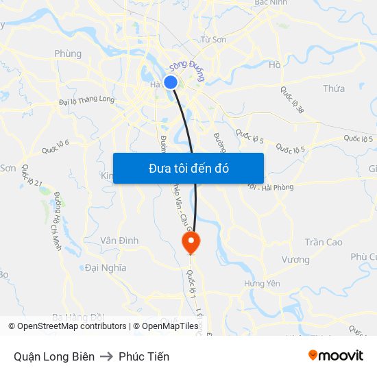 Quận Long Biên to Phúc Tiến map