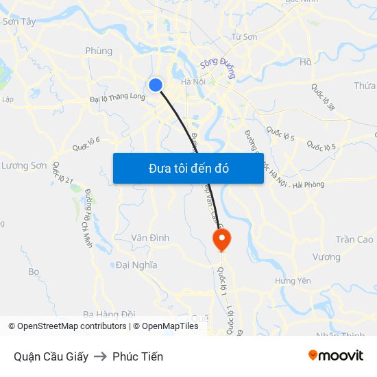 Quận Cầu Giấy to Phúc Tiến map