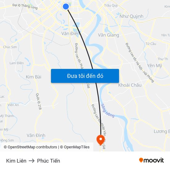 Kim Liên to Phúc Tiến map