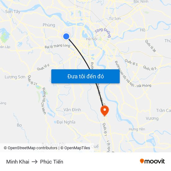 Minh Khai to Phúc Tiến map