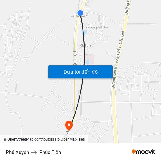 Phú Xuyên to Phúc Tiến map