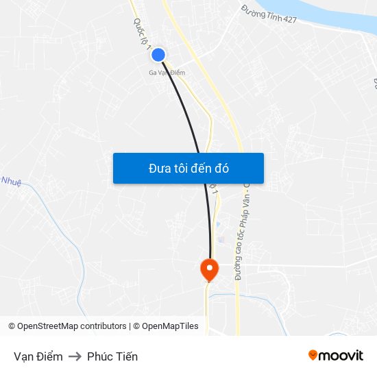 Vạn Điểm to Phúc Tiến map