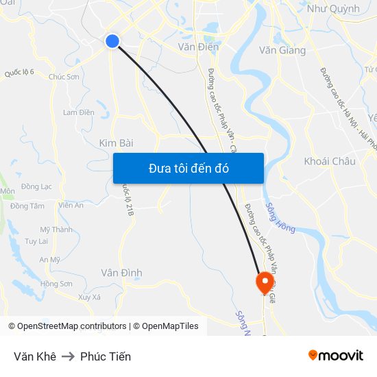 Văn Khê to Phúc Tiến map