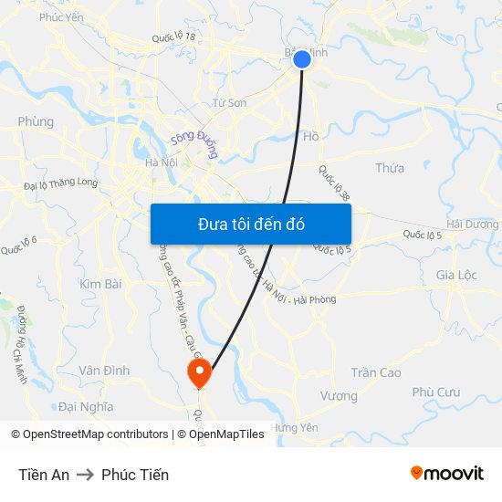 Tiền An to Phúc Tiến map