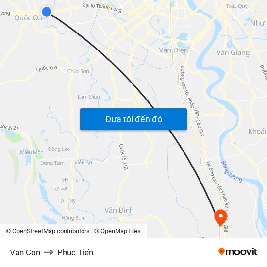 Vân Côn to Phúc Tiến map