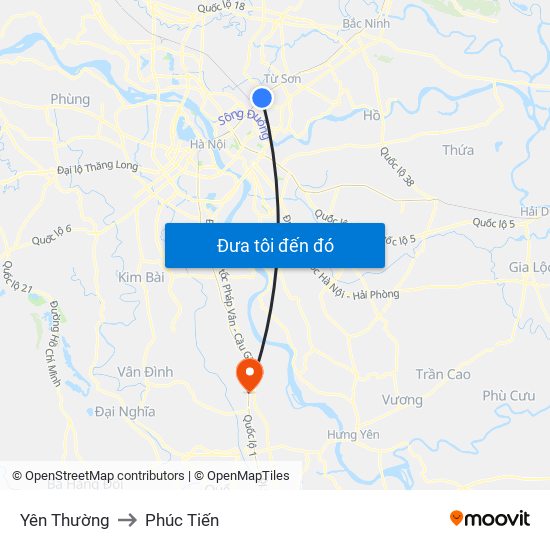 Yên Thường to Phúc Tiến map