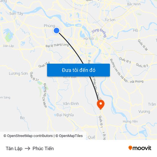 Tân Lập to Phúc Tiến map