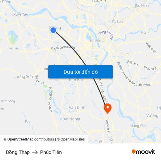 Đồng Tháp to Phúc Tiến map