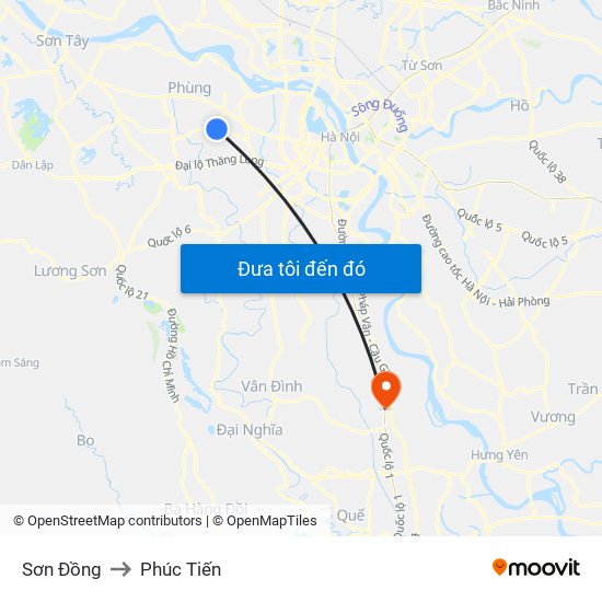 Sơn Đồng to Phúc Tiến map