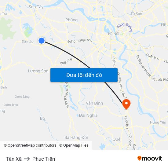 Tân Xã to Phúc Tiến map