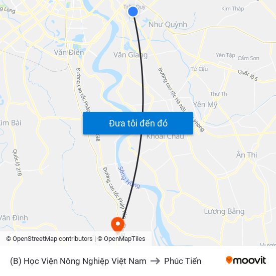 (B) Học Viện Nông Nghiệp Việt Nam to Phúc Tiến map