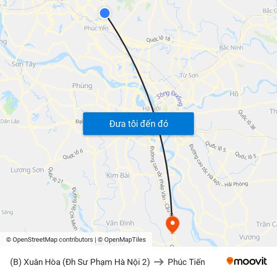 (B) Xuân Hòa (Đh Sư Phạm Hà Nội 2) to Phúc Tiến map