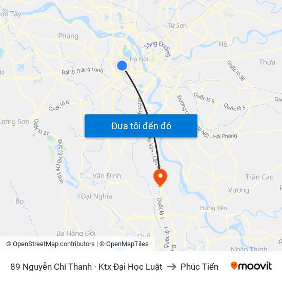 89 Nguyễn Chí Thanh - Ktx Đại Học Luật to Phúc Tiến map