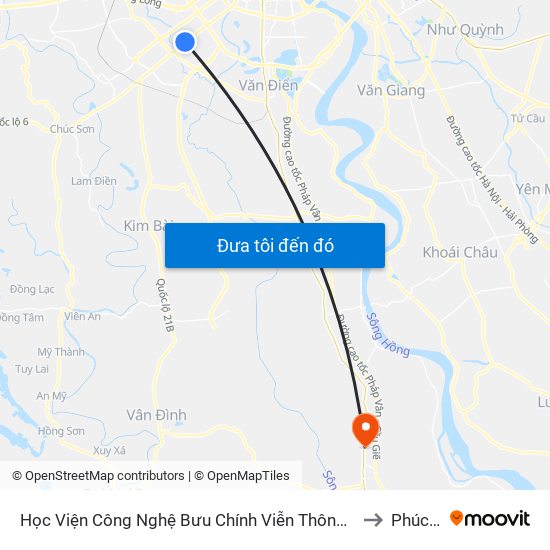 Học Viện Công Nghệ Bưu Chính Viễn Thông - Trần Phú (Hà Đông) to Phúc Tiến map