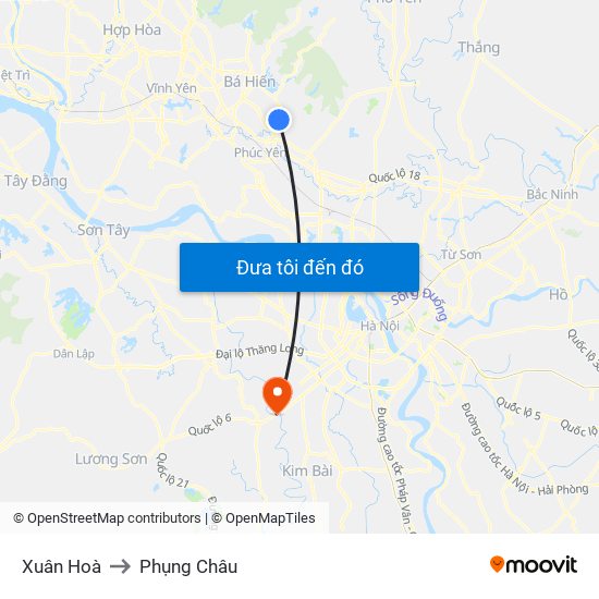 Xuân Hoà to Phụng Châu map