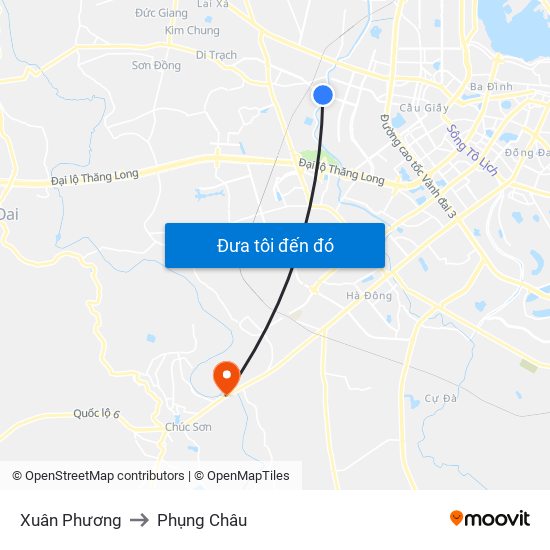 Xuân Phương to Phụng Châu map