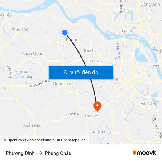 Phương Đình to Phụng Châu map