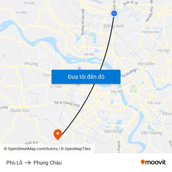 Phù Lỗ to Phụng Châu map