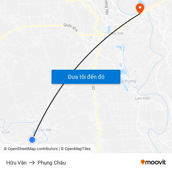 Hữu Văn to Phụng Châu map