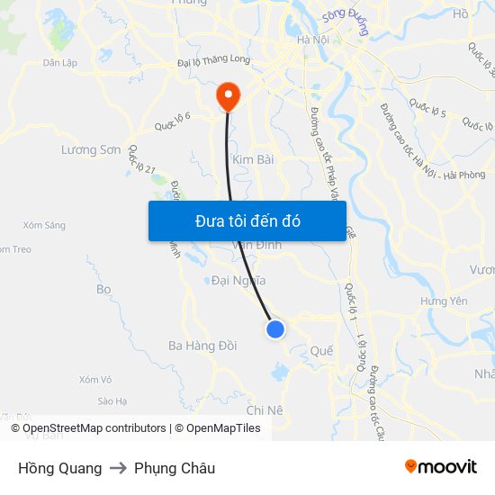 Hồng Quang to Phụng Châu map