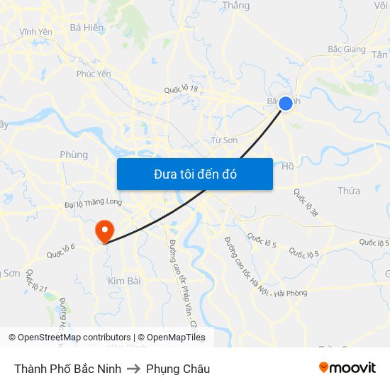 Thành Phố Bắc Ninh to Phụng Châu map