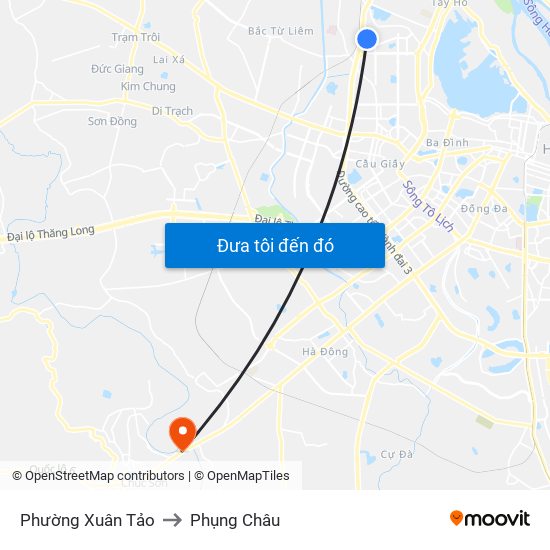 Phường Xuân Tảo to Phụng Châu map