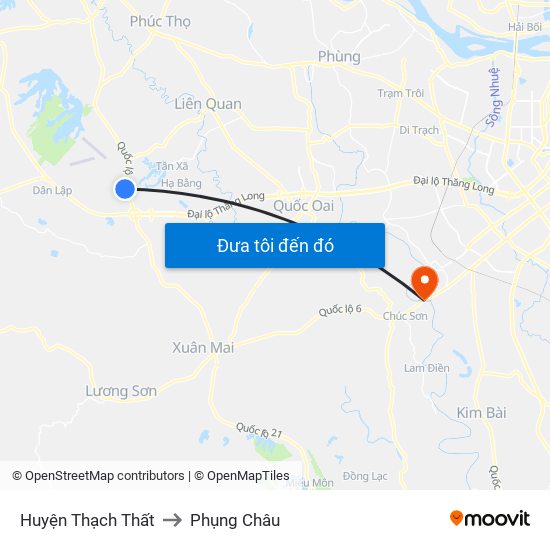 Huyện Thạch Thất to Phụng Châu map