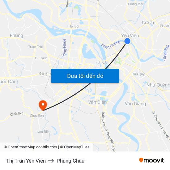 Thị Trấn Yên Viên to Phụng Châu map