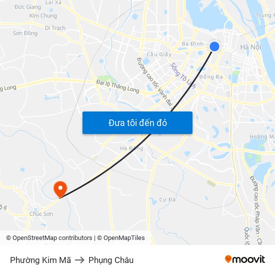 Phường Kim Mã to Phụng Châu map