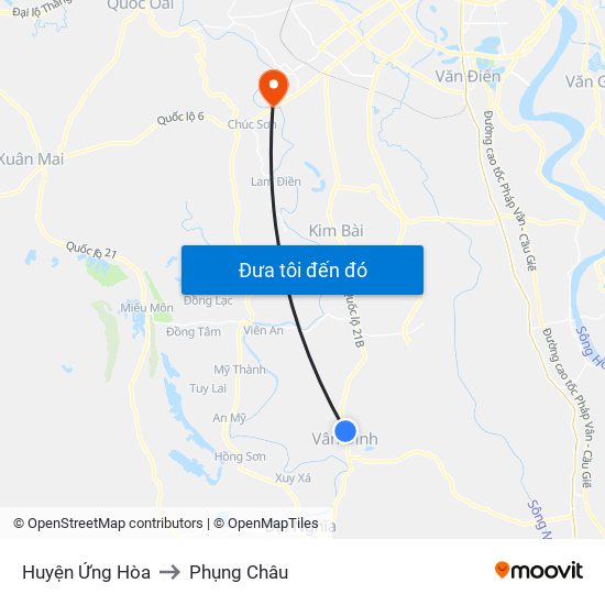 Huyện Ứng Hòa to Phụng Châu map