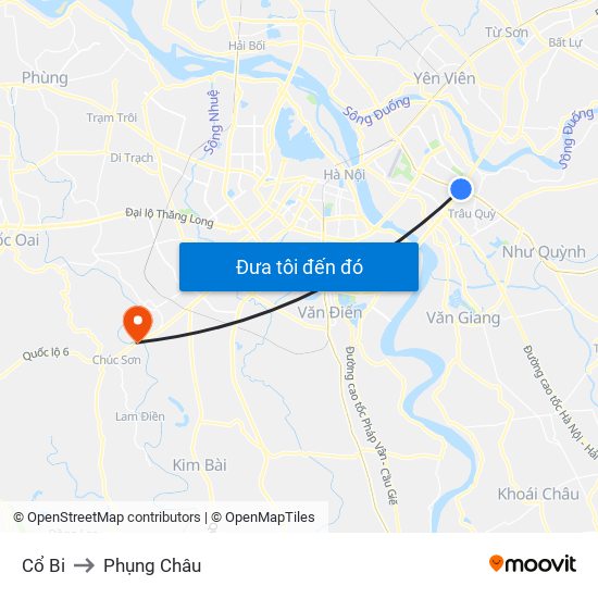 Cổ Bi to Phụng Châu map