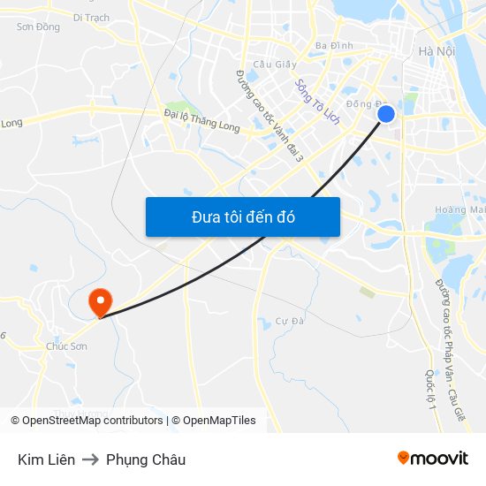 Kim Liên to Phụng Châu map