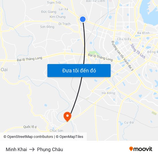 Minh Khai to Phụng Châu map