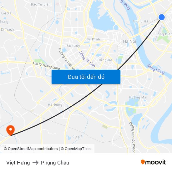 Việt Hưng to Phụng Châu map
