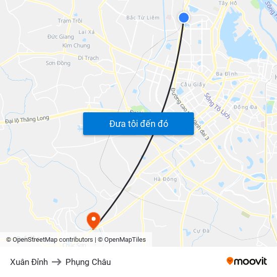 Xuân Đỉnh to Phụng Châu map