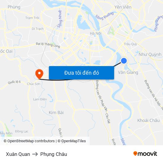 Xuân Quan to Phụng Châu map