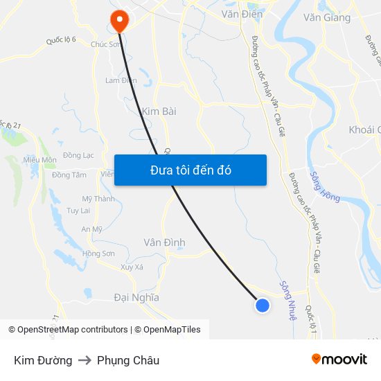 Kim Đường to Phụng Châu map