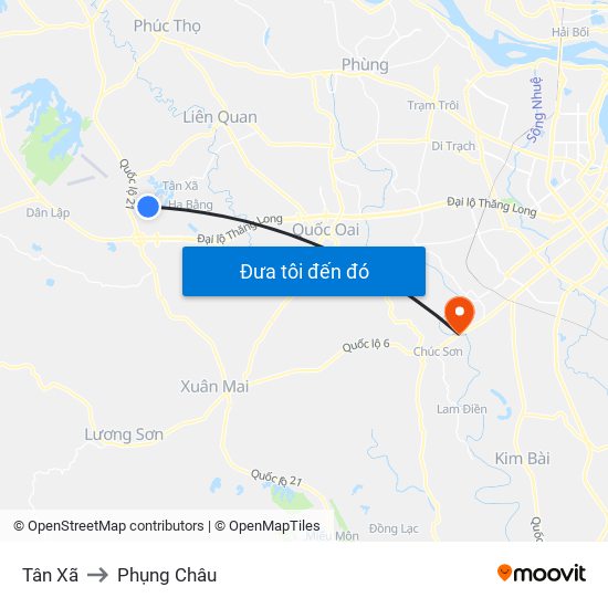 Tân Xã to Phụng Châu map