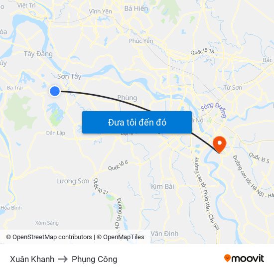 Xuân Khanh to Phụng Công map