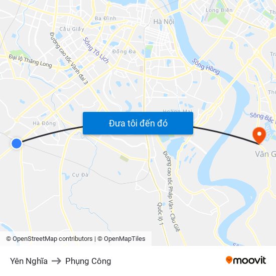 Yên Nghĩa to Phụng Công map