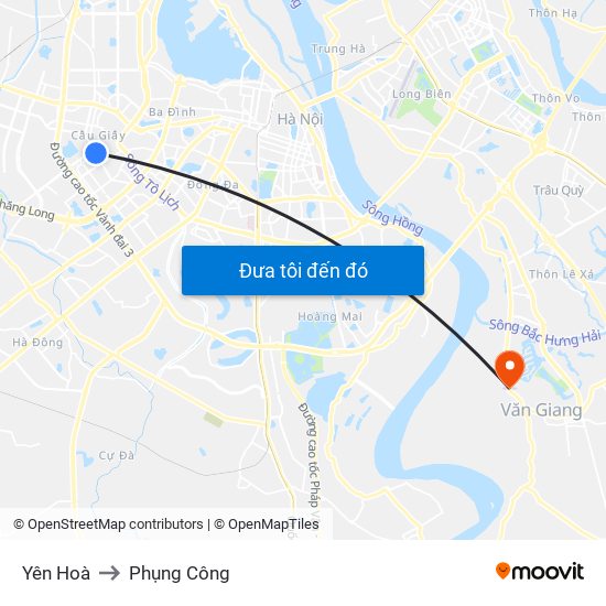 Yên Hoà to Phụng Công map