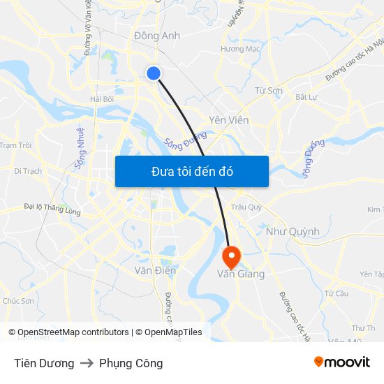 Tiên Dương to Phụng Công map