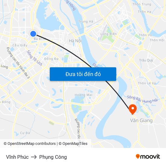 Vĩnh Phúc to Phụng Công map