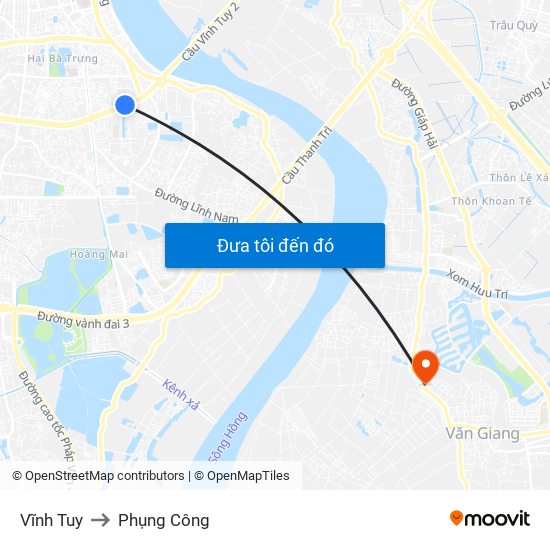 Vĩnh Tuy to Phụng Công map