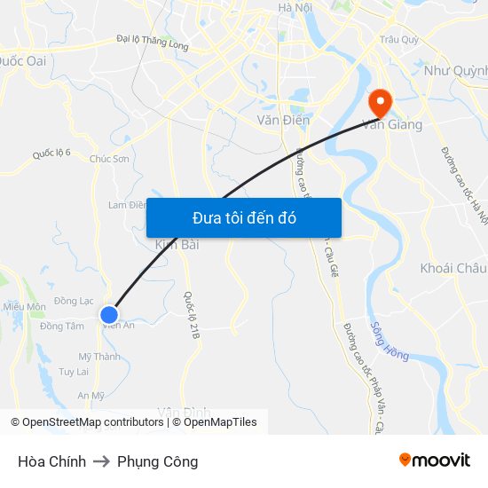 Hòa Chính to Phụng Công map