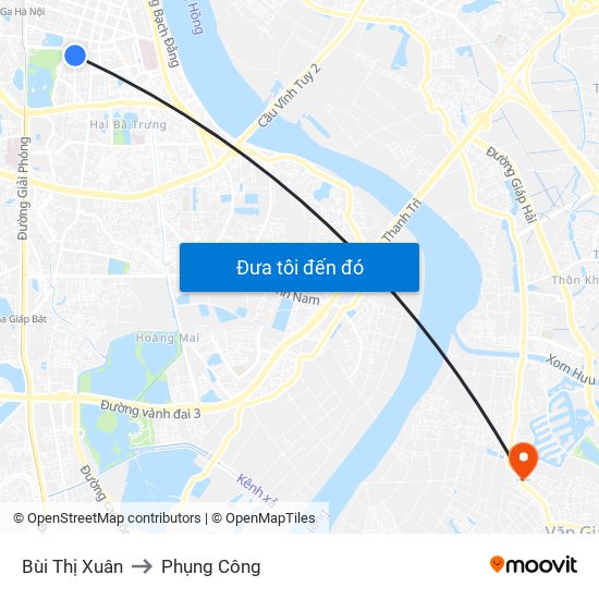 Bùi Thị Xuân to Phụng Công map